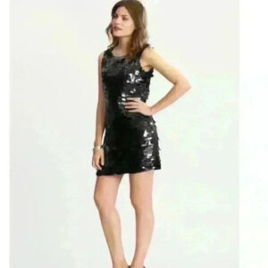 Banana Republic Black Sequin Formal Mini Dress 4 Petite